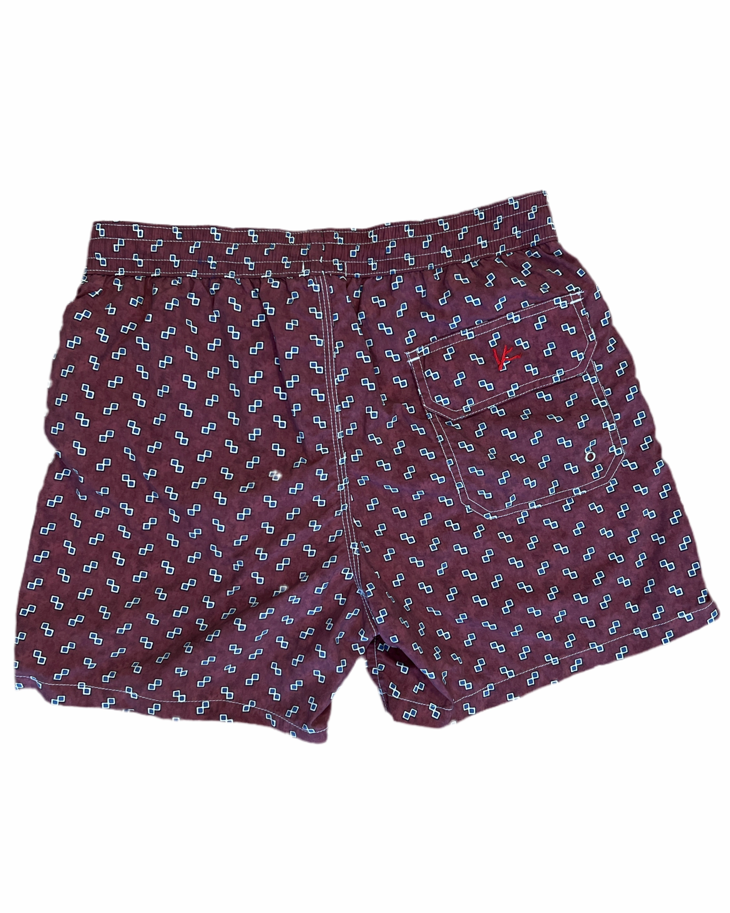 Isaia Mens Swim Trunks Geometric Burgundy Multicolor