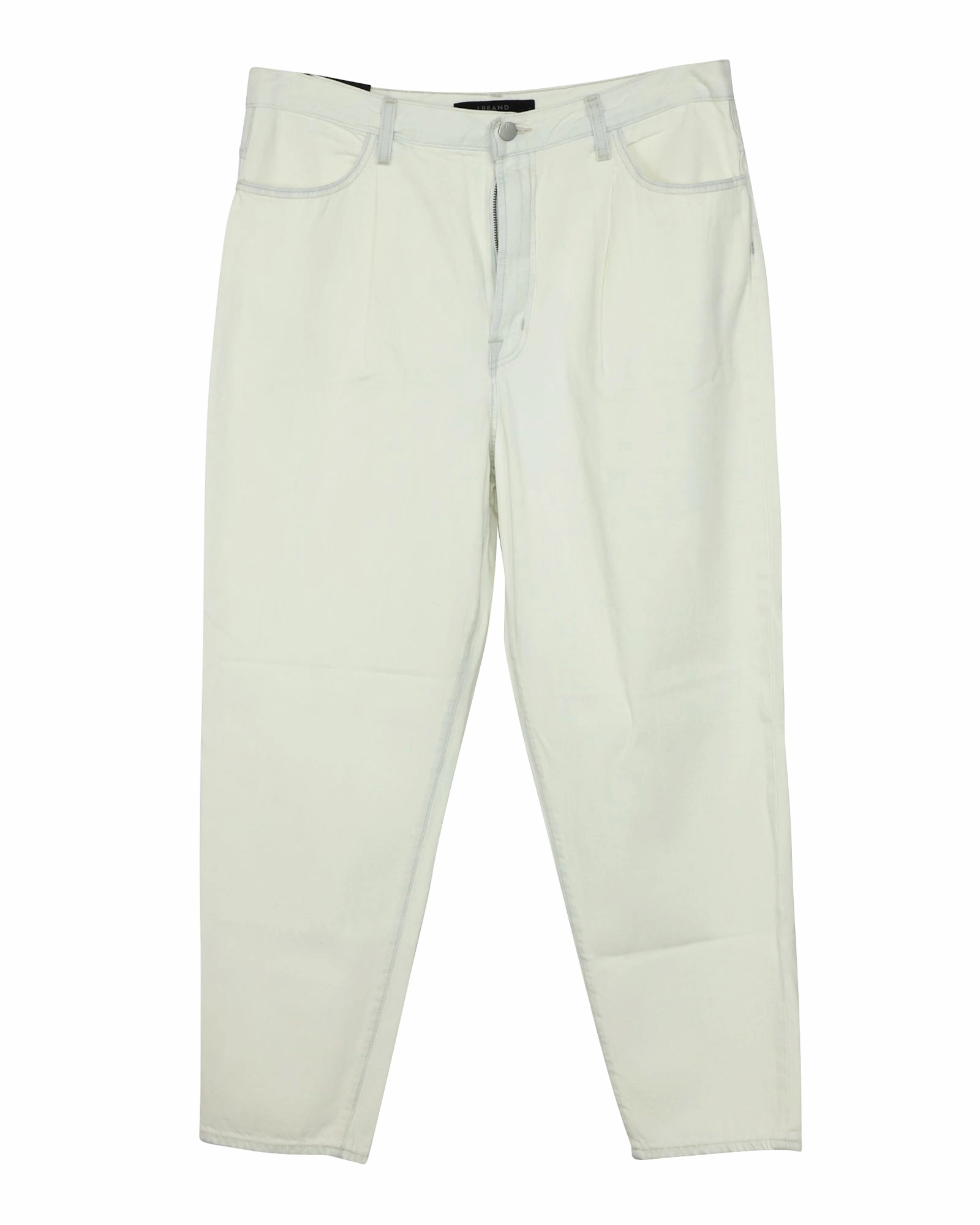 J Brand Pleated Peg Jeans in White Cotton
