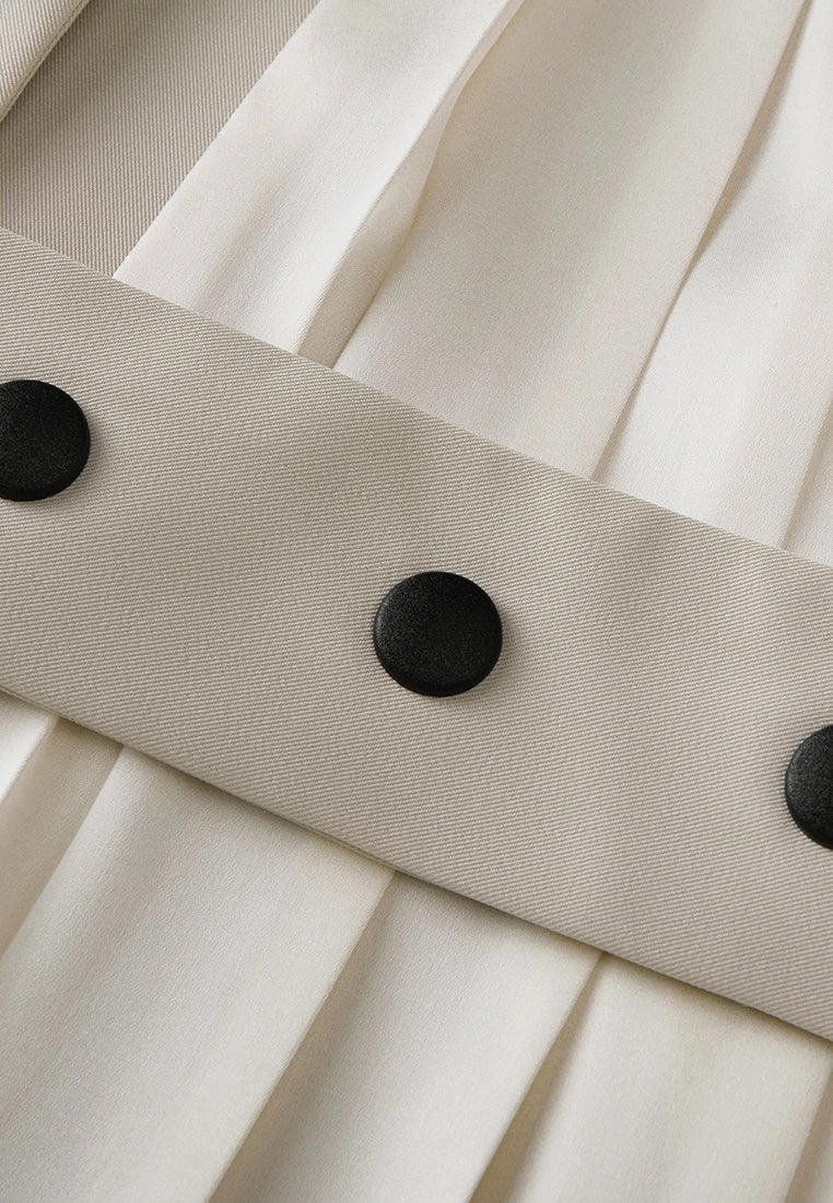 Jacket-detail Pleat-panelled Belted Dress