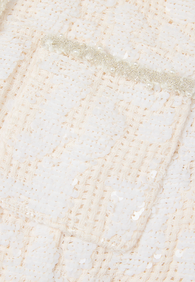 Jacquard Sequinned Bead-and-pearl Trim Pocket Jacket