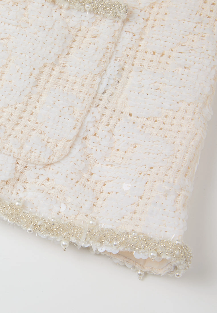 Jacquard Sequinned Bead-and-pearl Trim Pocket Jacket