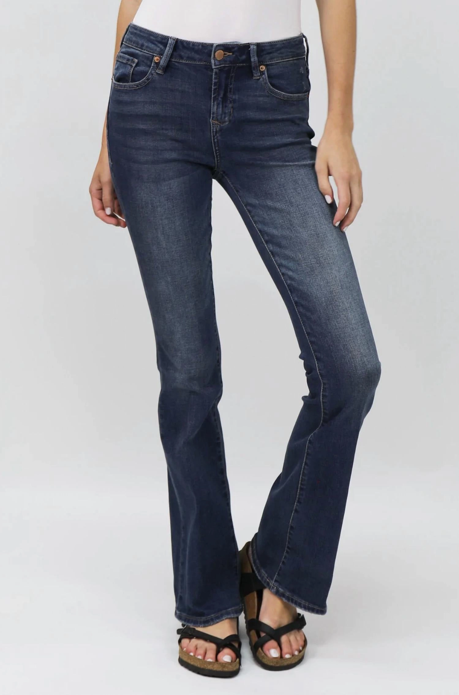Jaxon Mid Rise Bootcut Jeans In Dark Blue