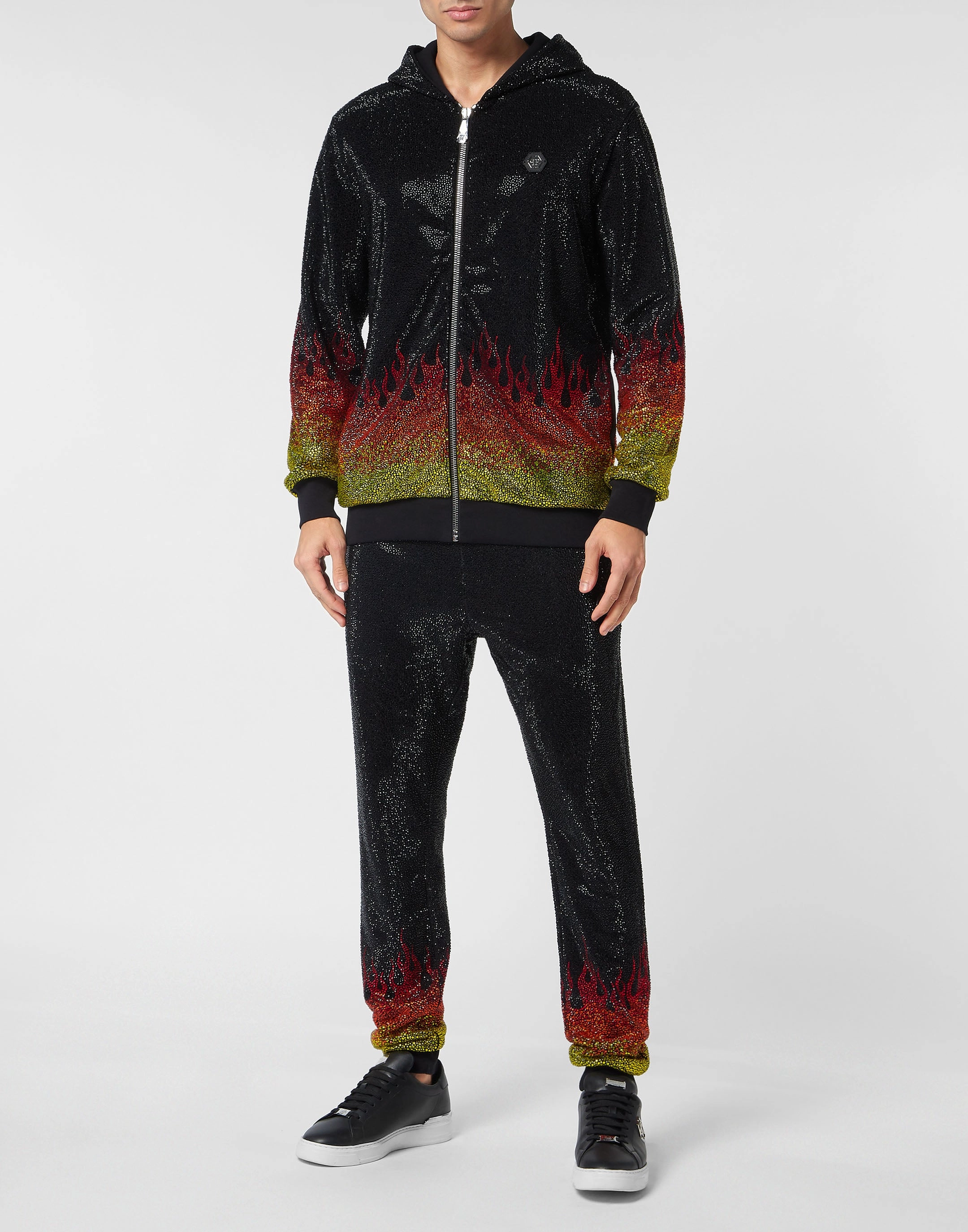 Jogging Tracksuit: Hoodie/Trousers with Crystals Flame