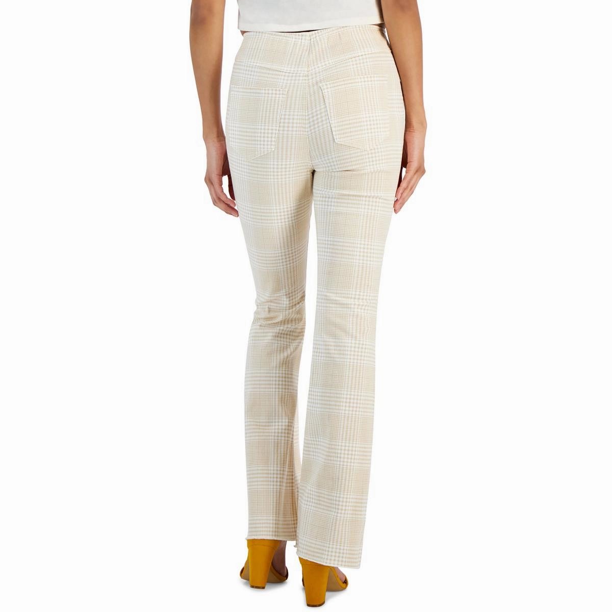 Juniors Womens High Rise Raw Hem Flared Jeans