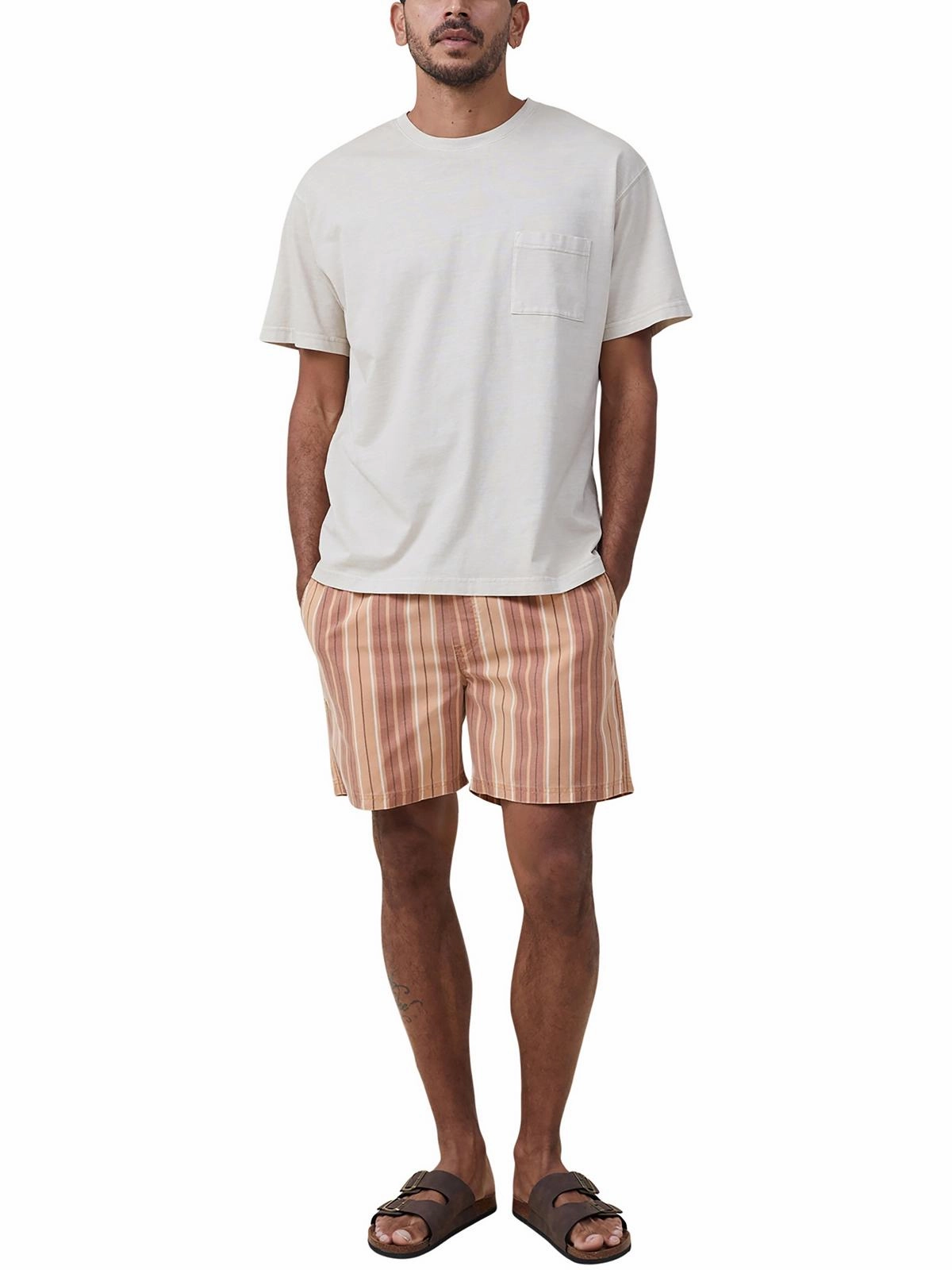 Kahuna Mens Relaxed Striped Flat Front Tie-Waist/Belted