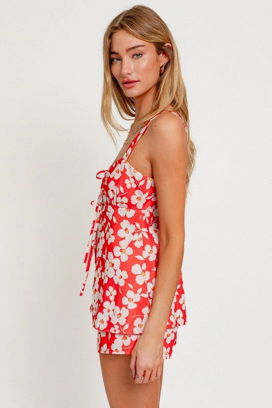 Kailani Floral Front Tie Flare Top