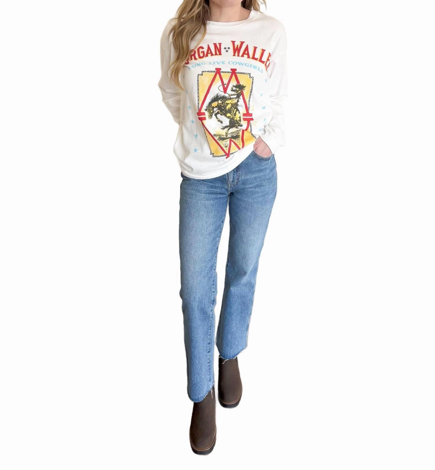Kea Dark Raw Hem Crop Bell Jeans In Medium Dark Wash