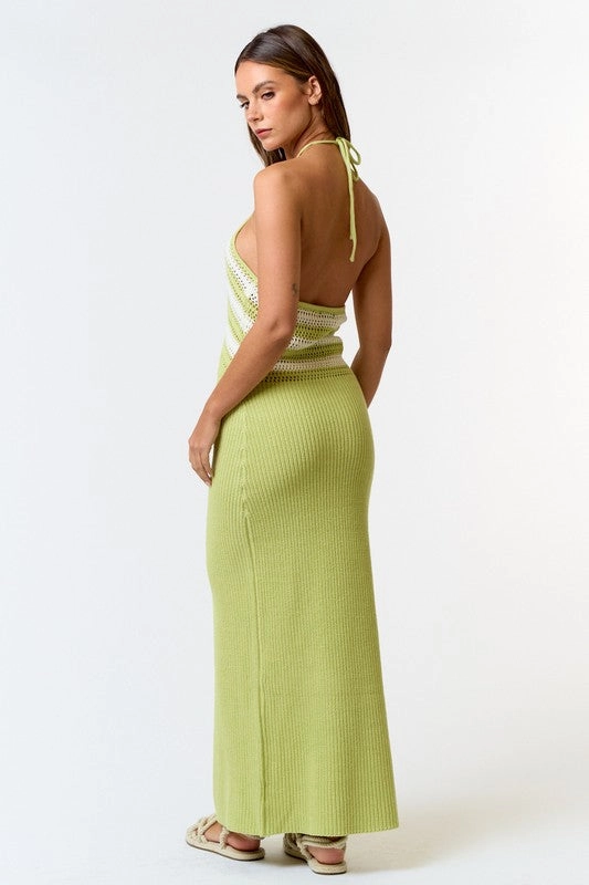 Key West Lime Crochet Halter Maxi Dress
