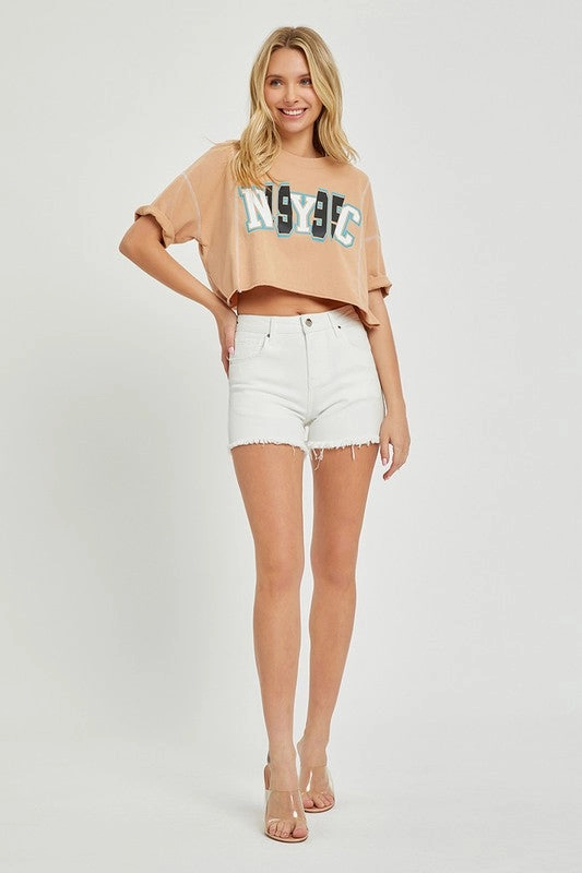 Kira High Rise Frayed Hem Denim Shorts