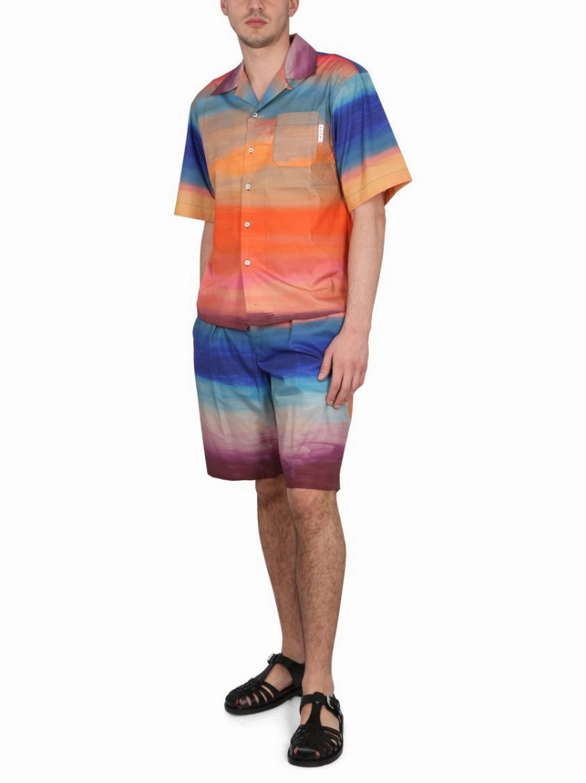 Knee-Length Cotton Bermuda Shorts With Gradient Design