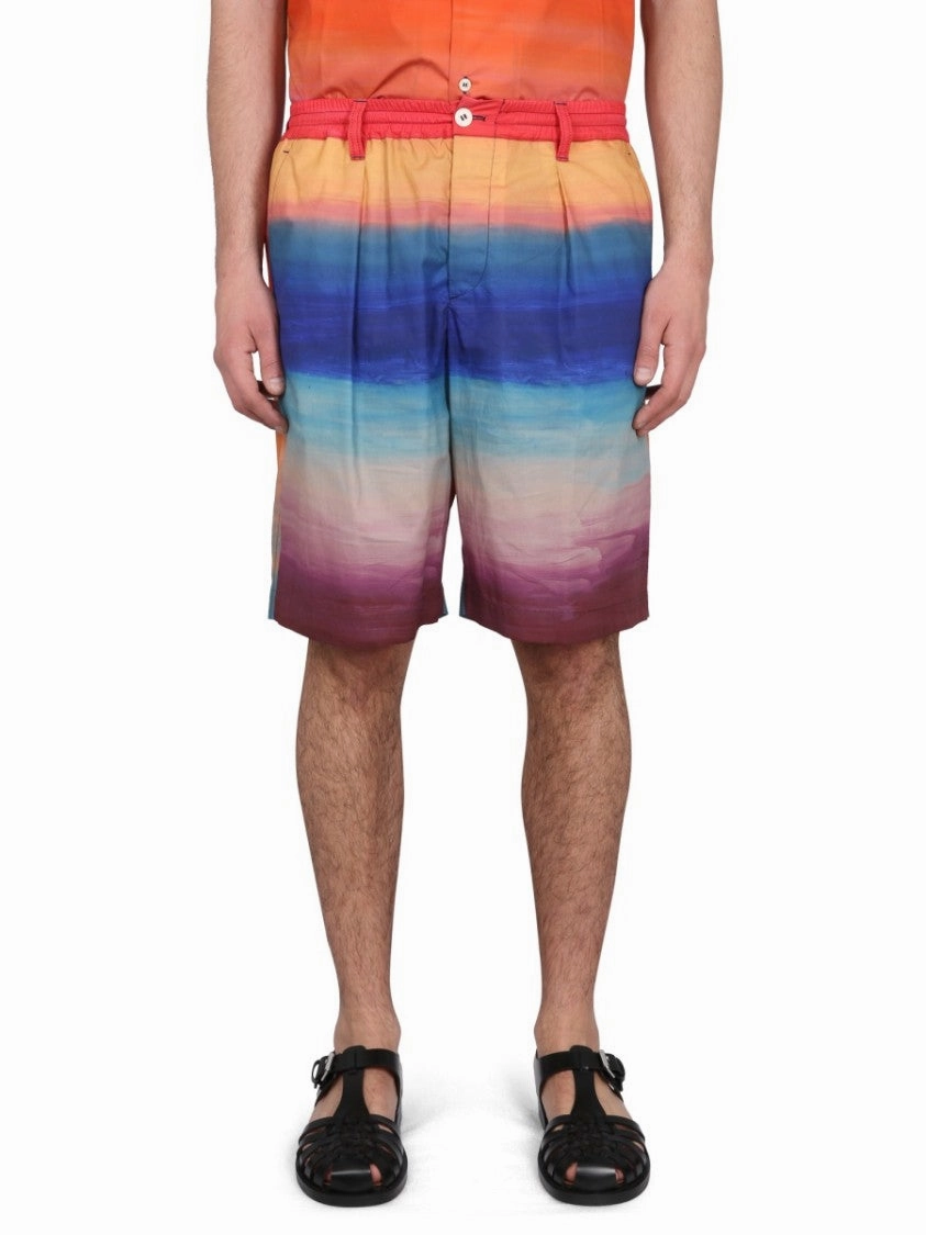 Knee-Length Cotton Bermuda Shorts With Gradient Design