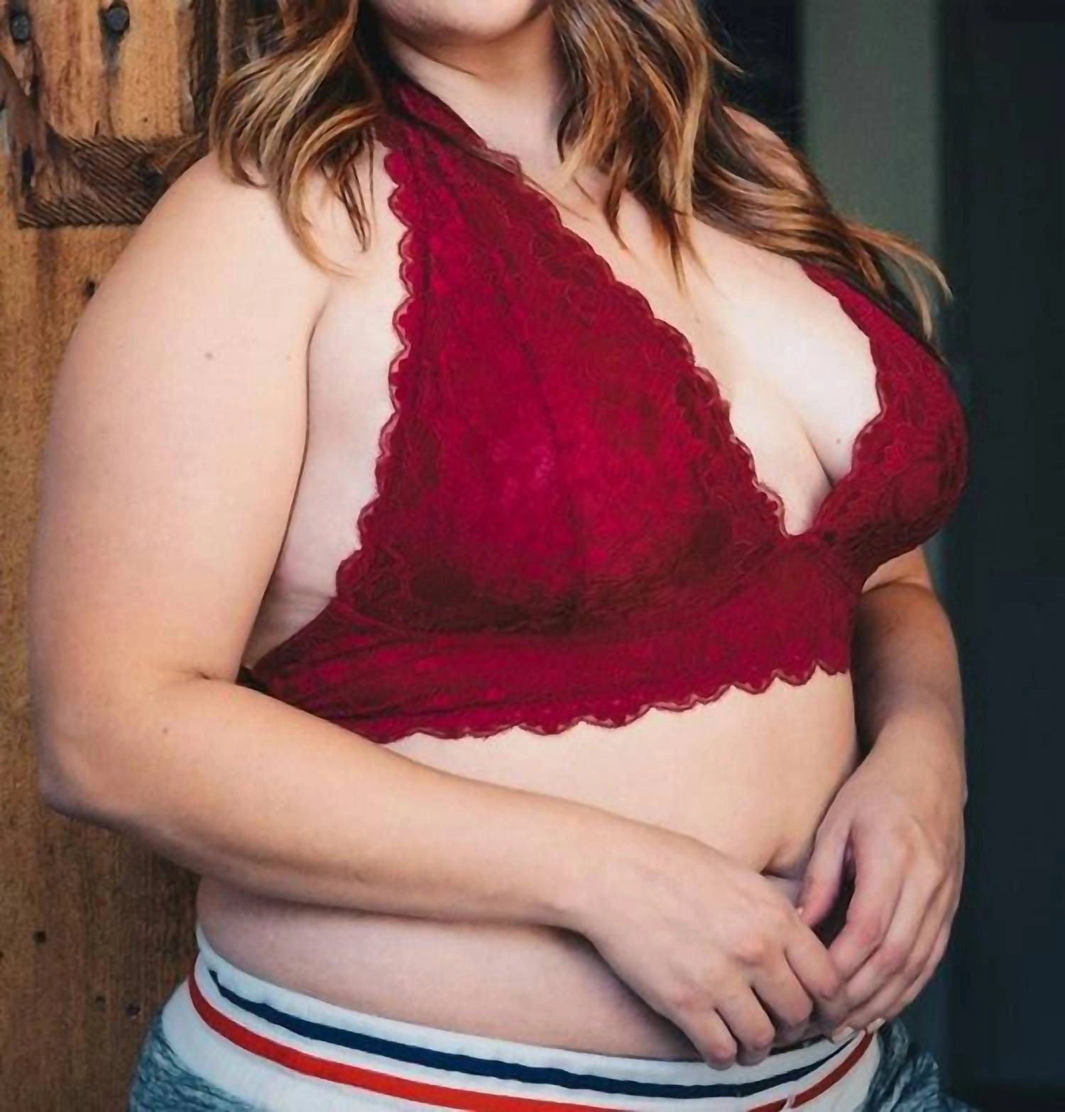 Lace Halter Bralette - Plus In Berry