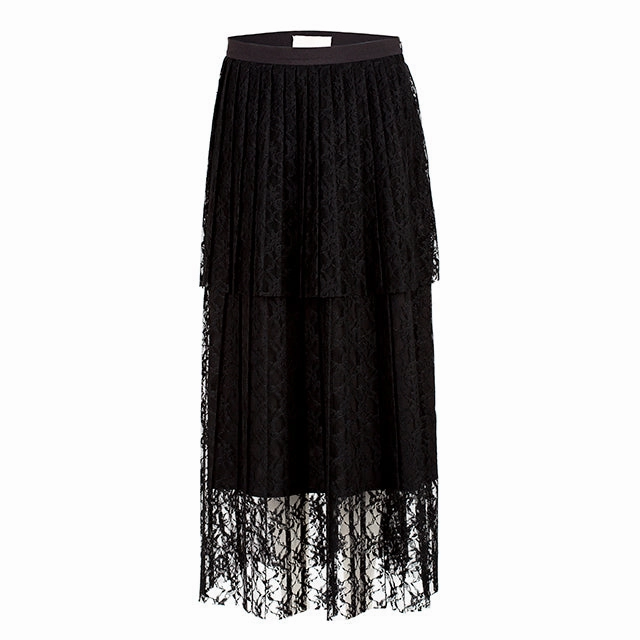Lace pleated double layer skirt