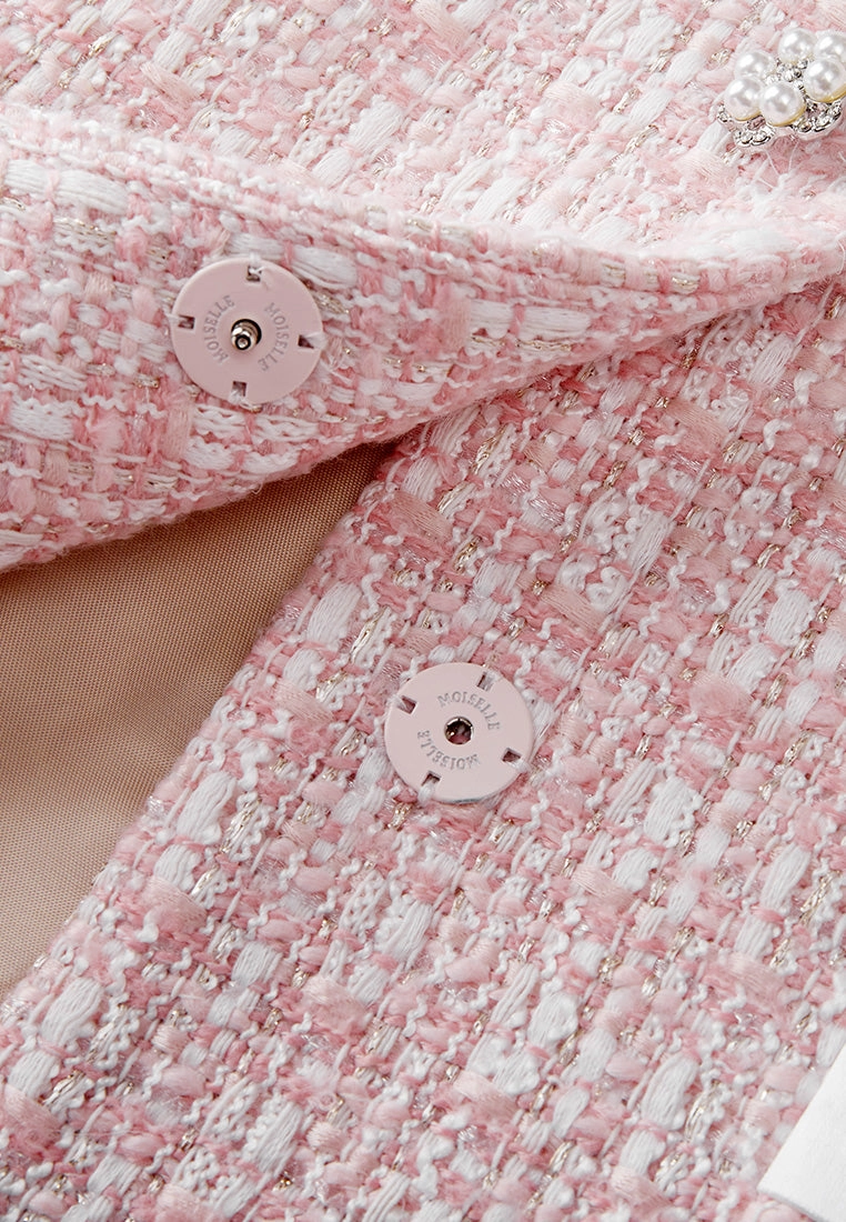 Lady Contrast-trim Checked Mixed-tweed Cropped Jacket
