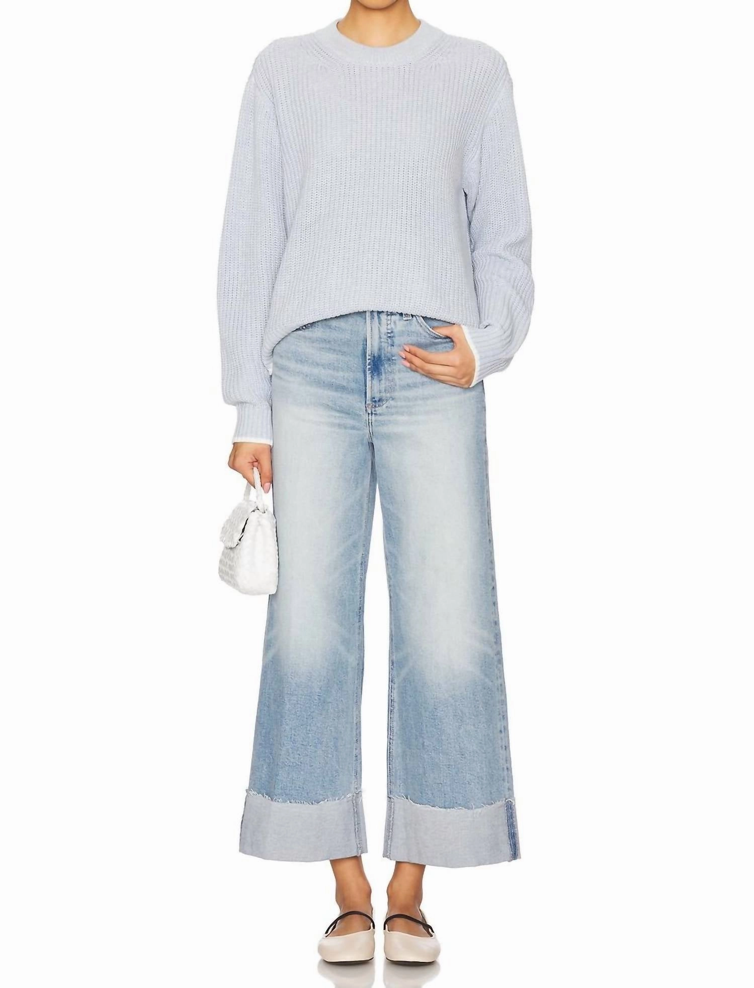 Lana Crop Cuffed Wide Leg Jeans In Snowcat