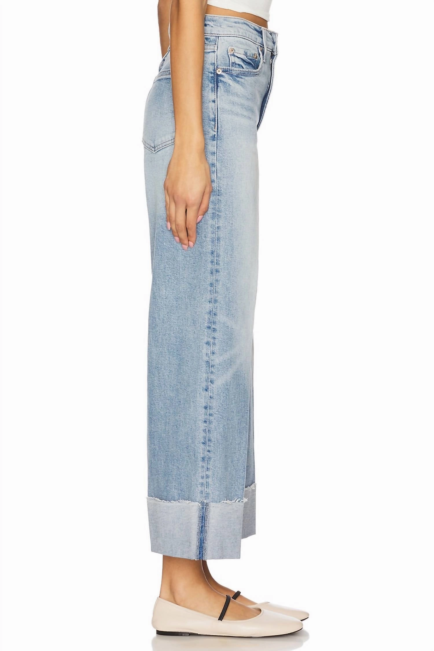 Lana Crop Cuffed Wide Leg Jeans In Snowcat