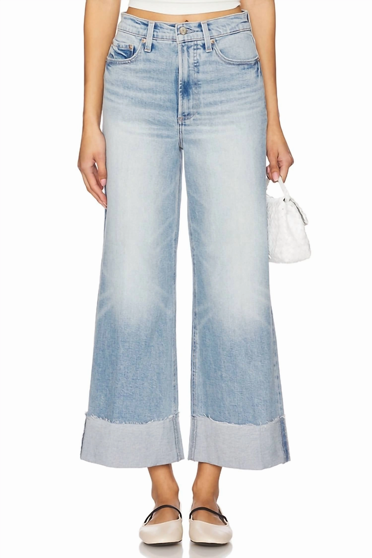 Lana Crop Cuffed Wide Leg Jeans In Snowcat