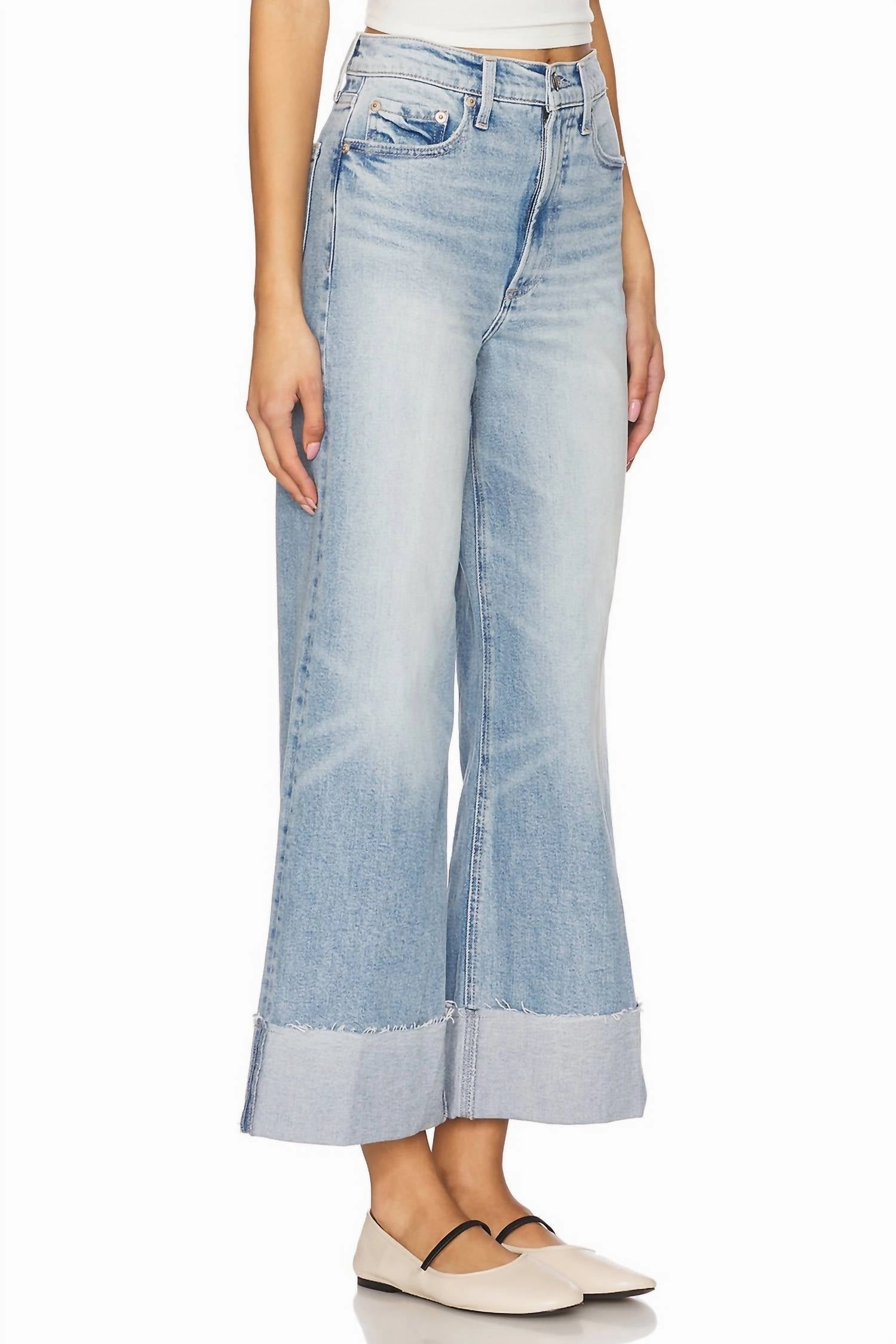 Lana Crop Cuffed Wide Leg Jeans In Snowcat