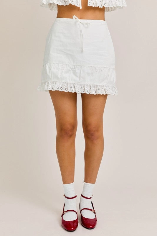 Lana High Waisted Ruffle Lace Mini Skirt