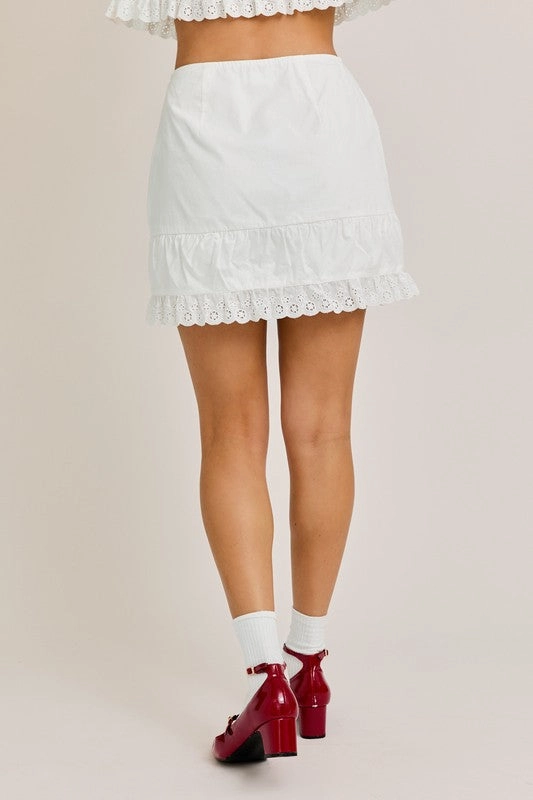 Lana High Waisted Ruffle Lace Mini Skirt