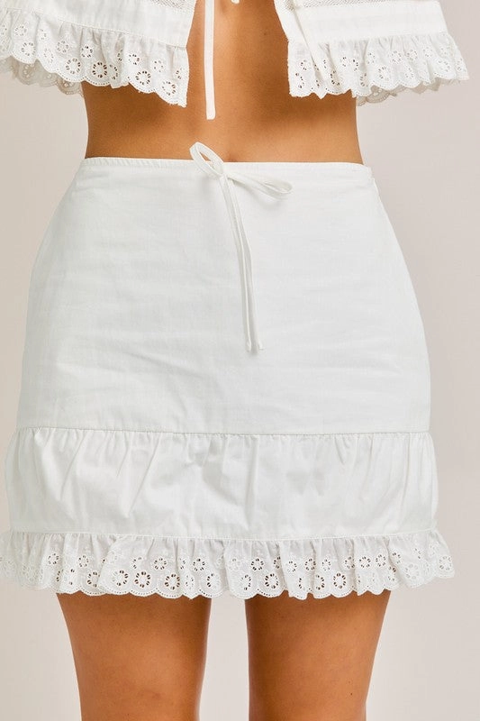 Lana High Waisted Ruffle Lace Mini Skirt