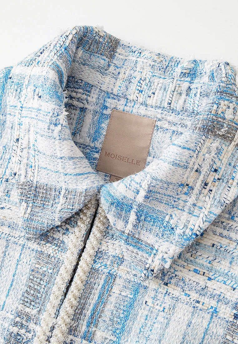 Lapel Stripped Embellished Tweed Jacket