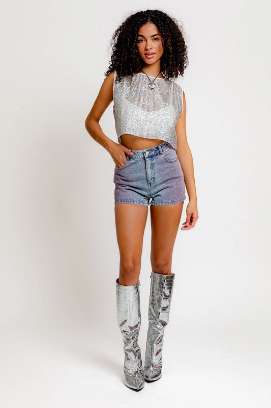 Lavender Fade Denim Shorts