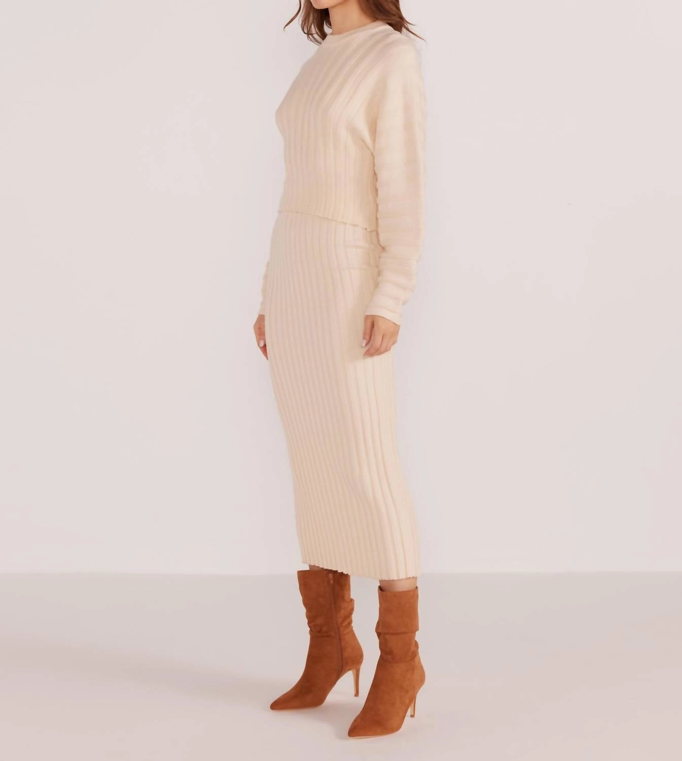 Layla Ribbed Midi Skirt In White