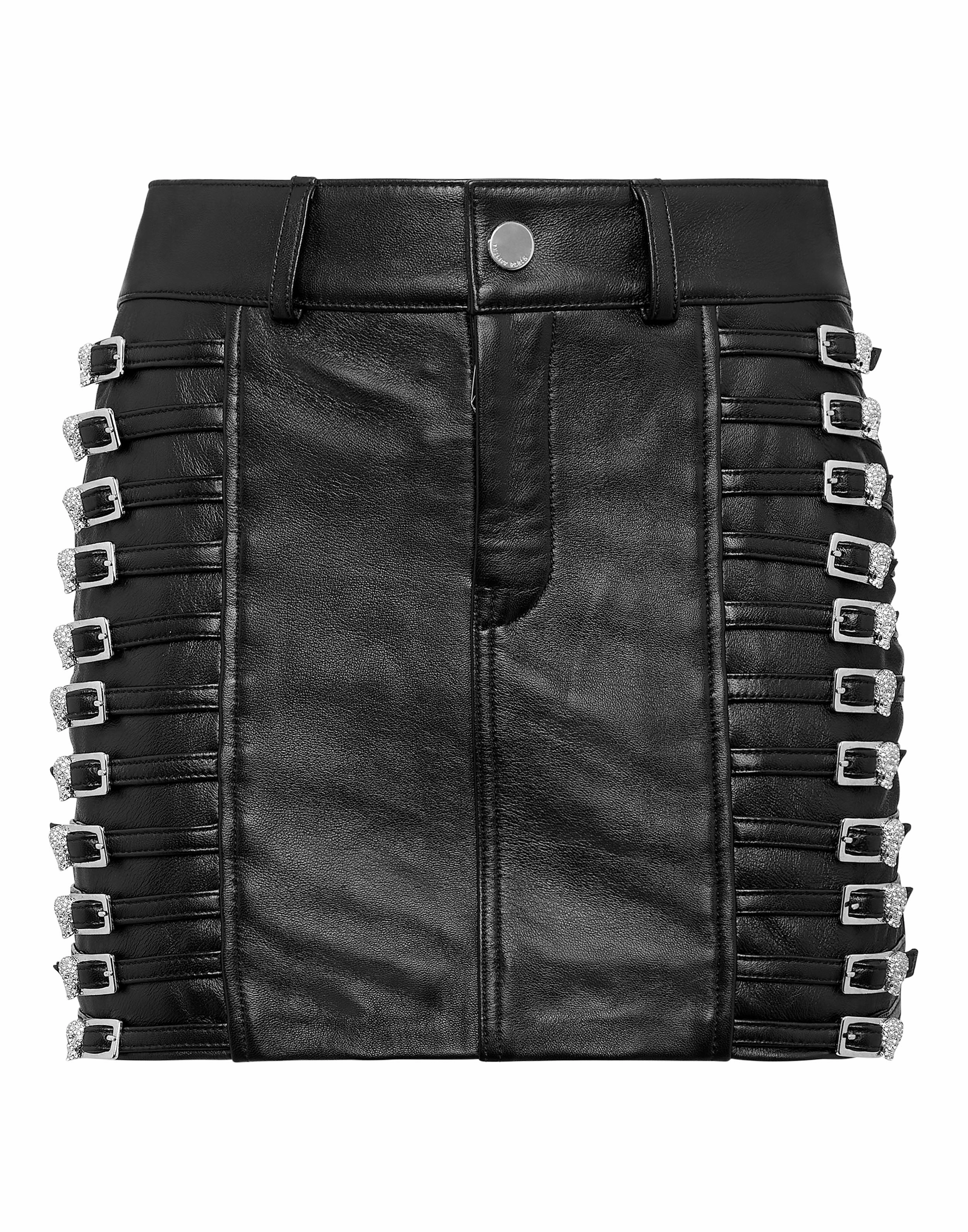 Leather Skirt Mini Crystal Skull