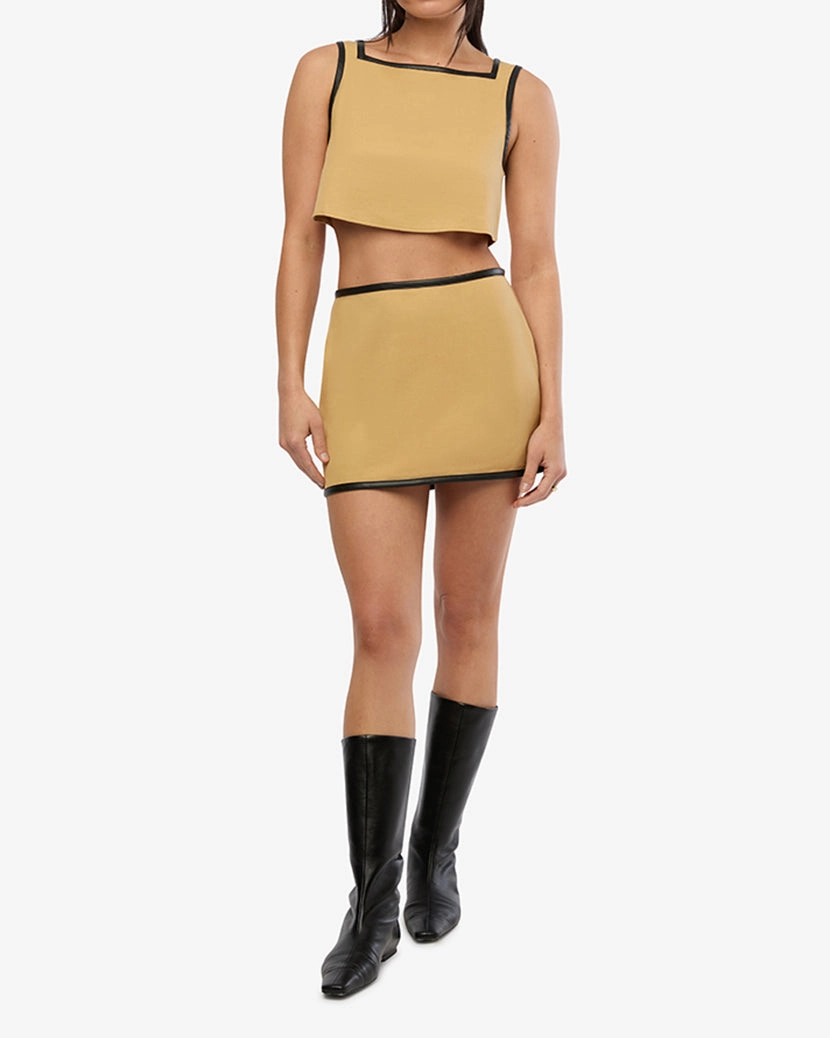 Leather Trim Mini Skirt
