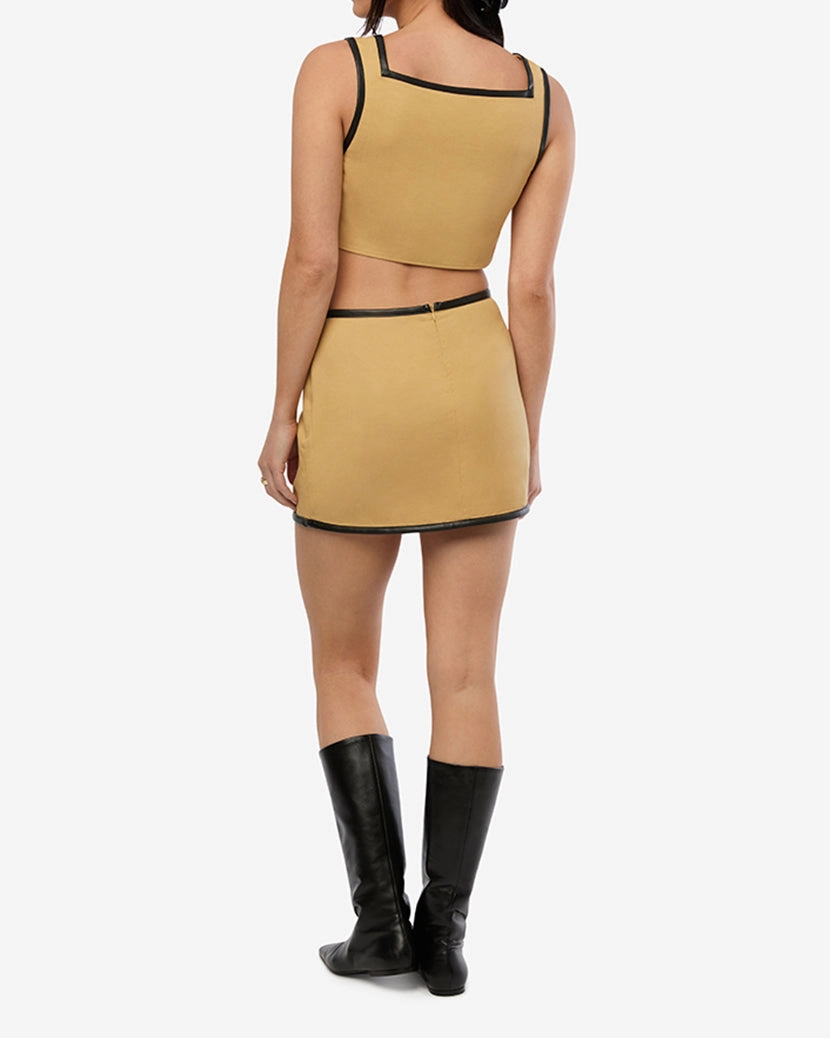 Leather Trim Mini Skirt