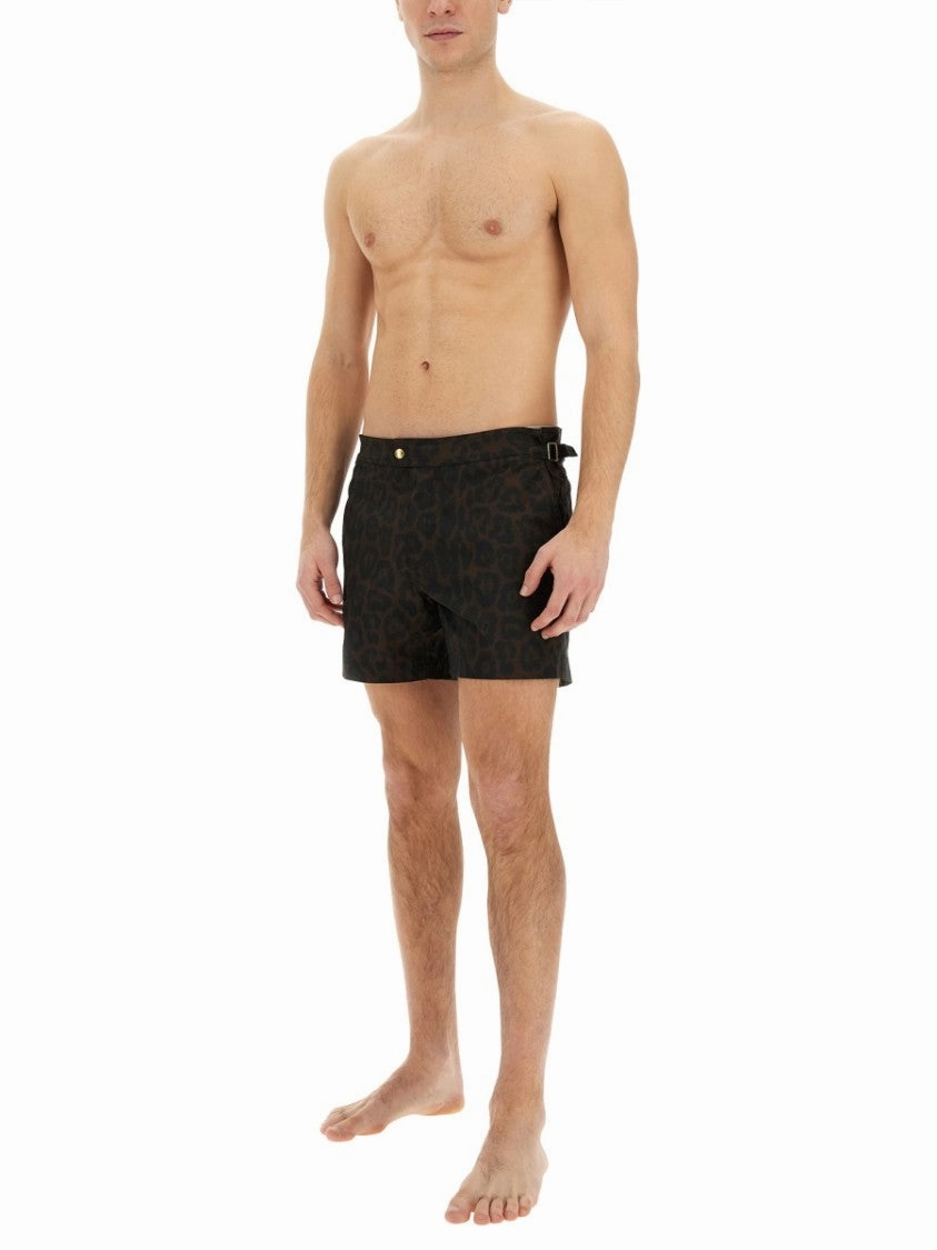 Leopard Print Tailored Swimsuit With Buckle Detail
