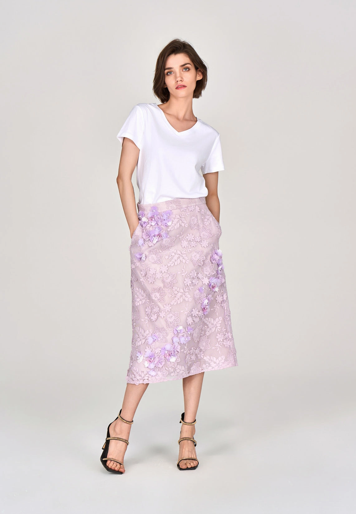 Lilac Lace Midi Skirt