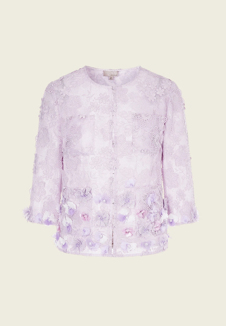 Lilac Mid Sleeves Lace Jacket