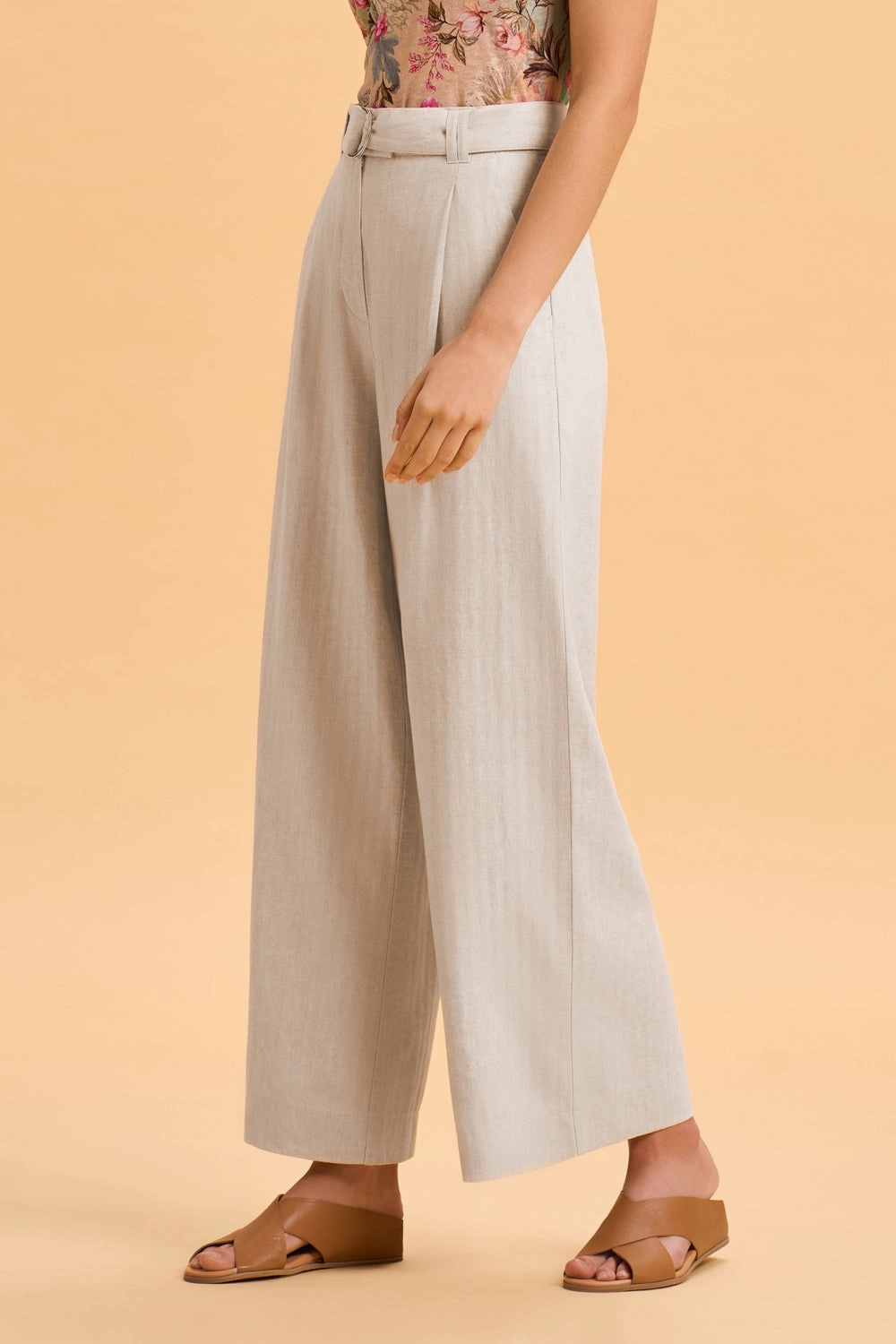 Linen Wide Leg Pant - Sand