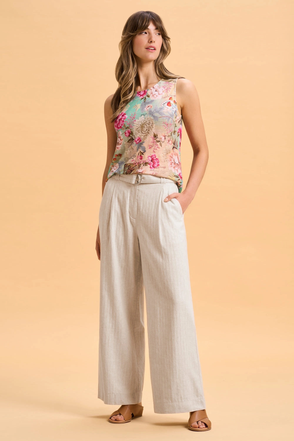 Linen Wide Leg Pant - Sand