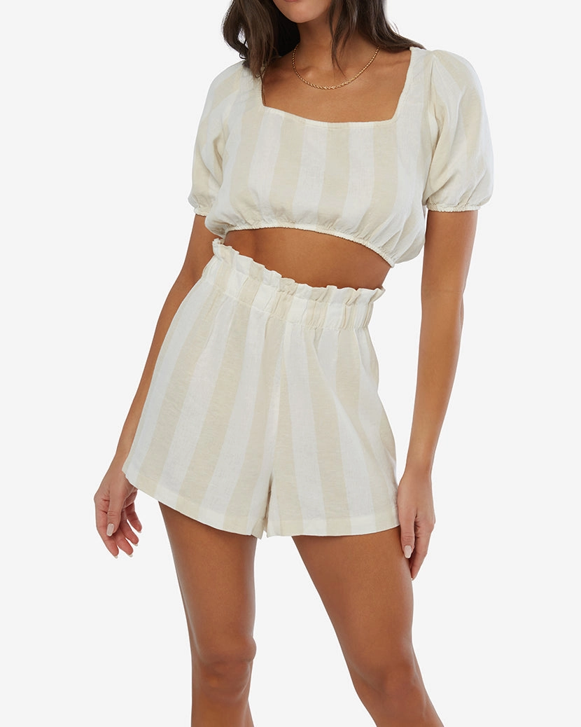 Linen Wide Stripe Paperbag Short