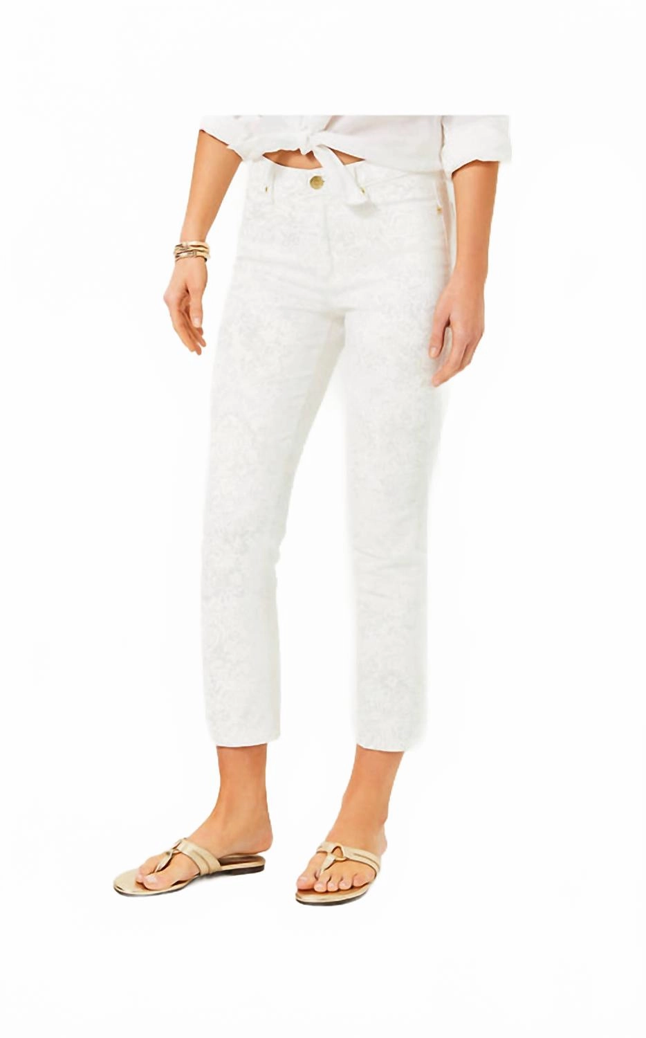 Liza High Rise Crop Flare Pants In Resort White Pandarama