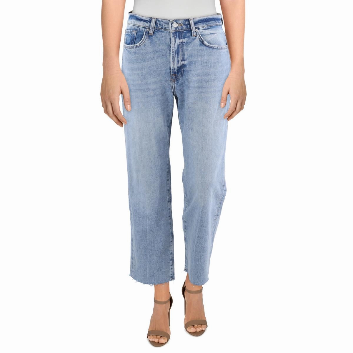 Logan Womens Raw Hem Denim Straight Leg Jeans