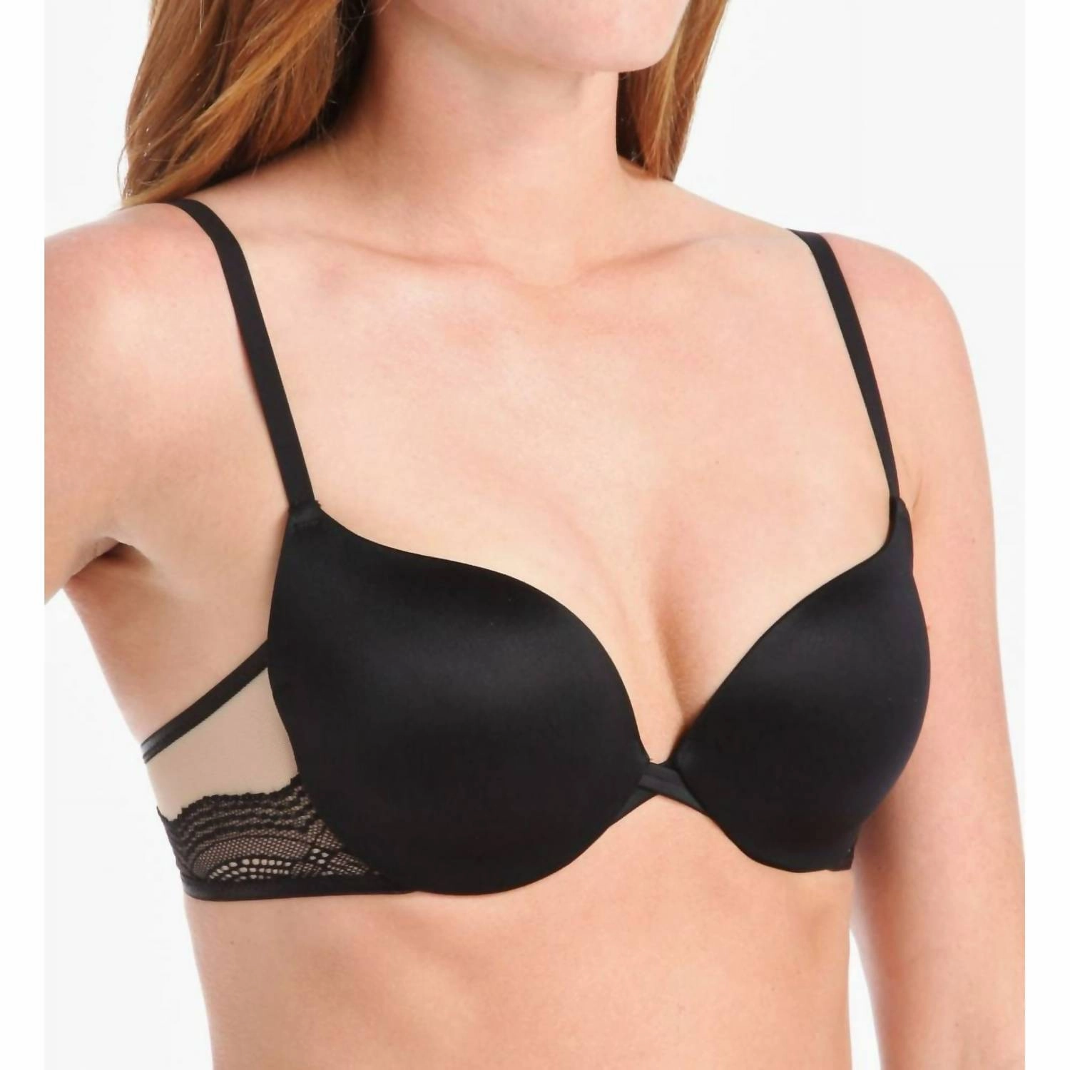 Love The Lift Smoothing Demi Lace Bra In Black Body / Beige Lining