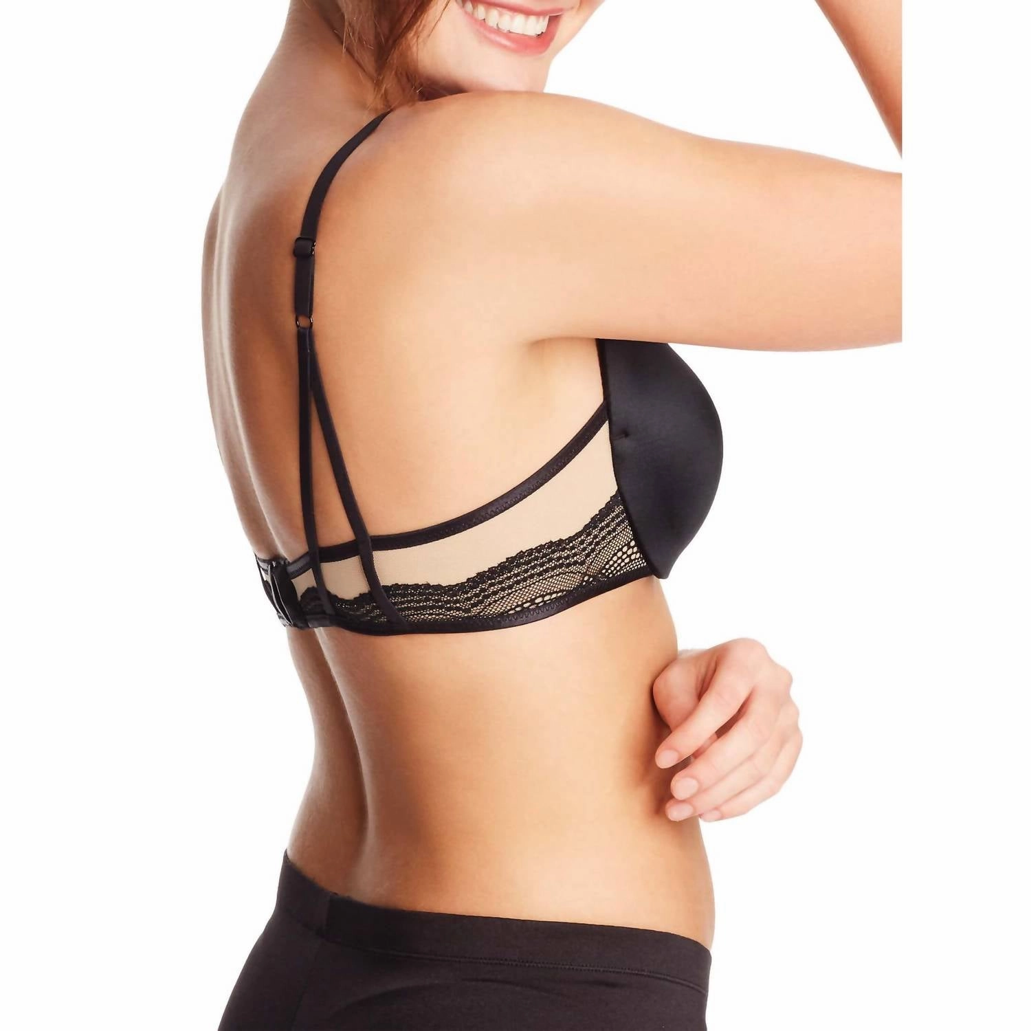 Love The Lift Smoothing Demi Lace Bra In Black Body / Beige Lining