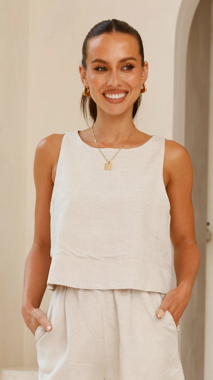 Lumina Linen Top - Beige