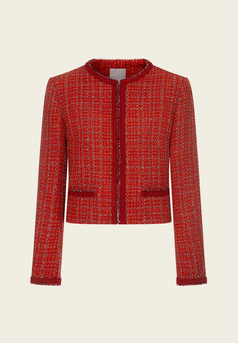 Lurex-checked Contrast-trim Cropped Jacket
