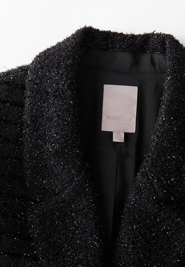 Lurex Checked Frayed Tweed Maxi Coat