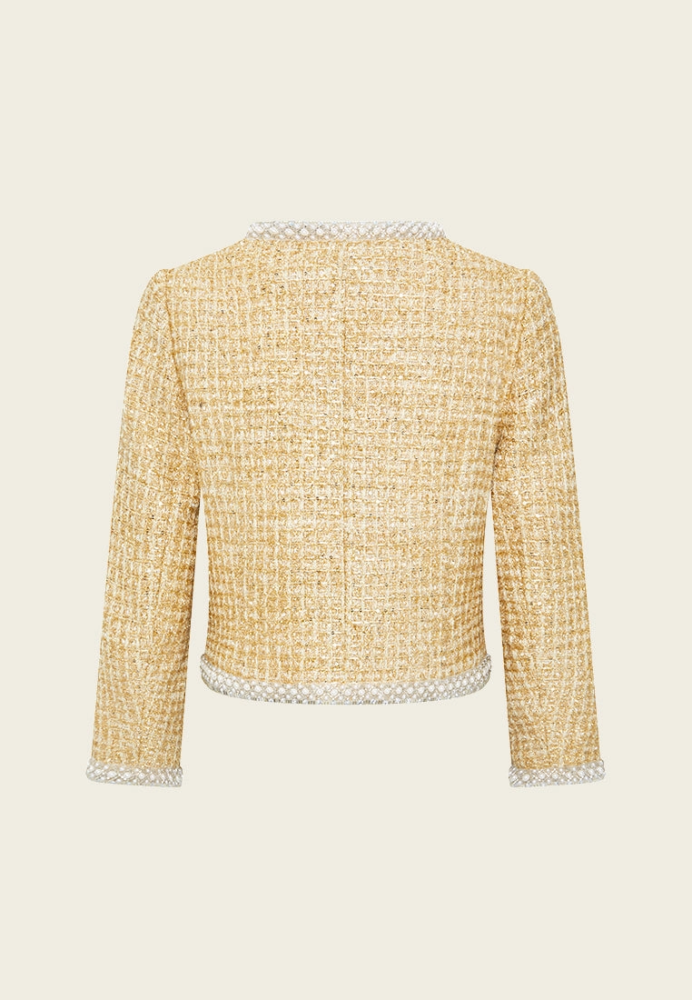 Lurex-detail Checked Embellished Cropped Jacket