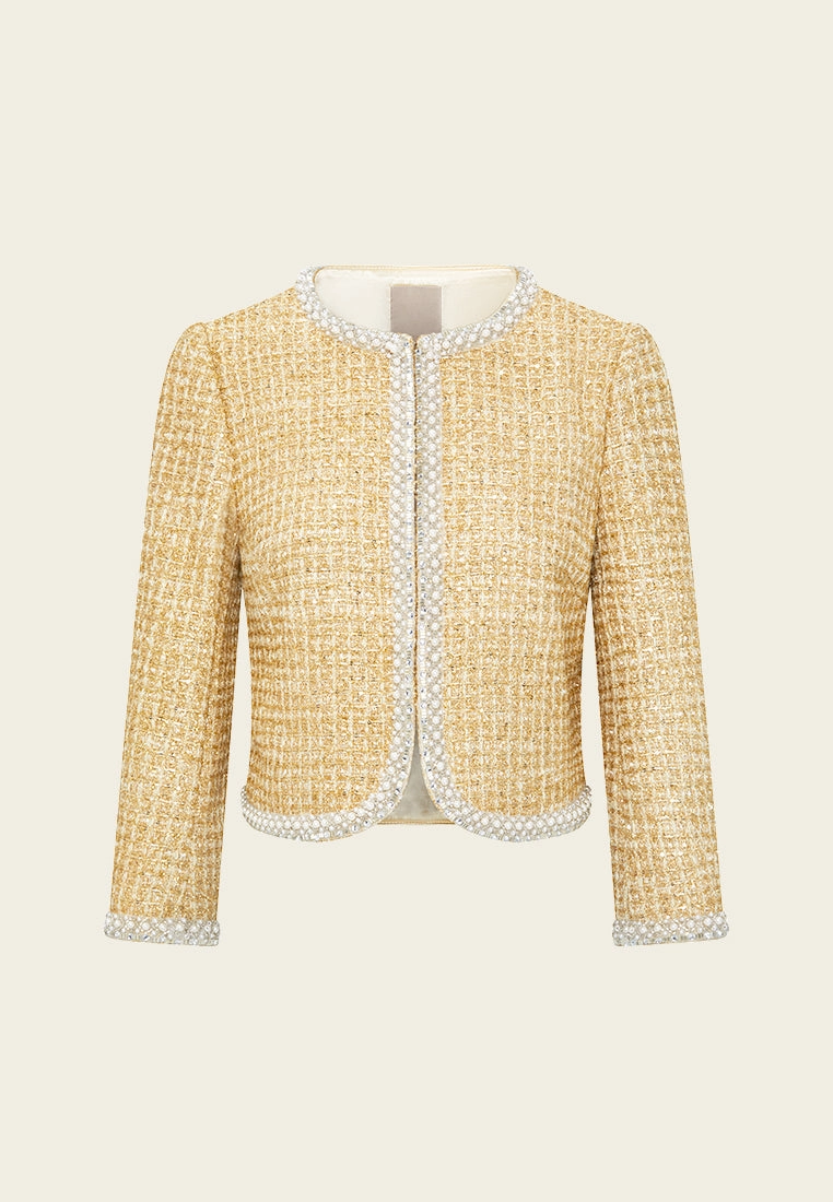 Lurex-detail Checked Embellished Cropped Jacket