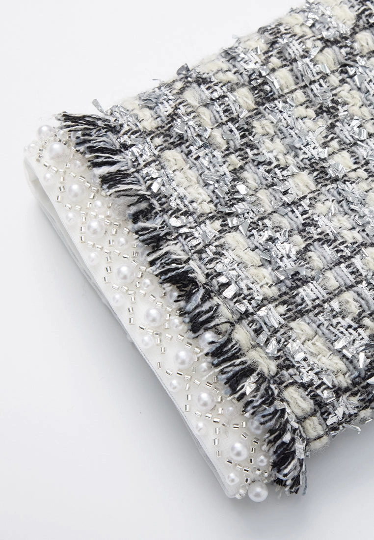 Lurex Diamond-pattern Frayed-detail Embellished Jacket