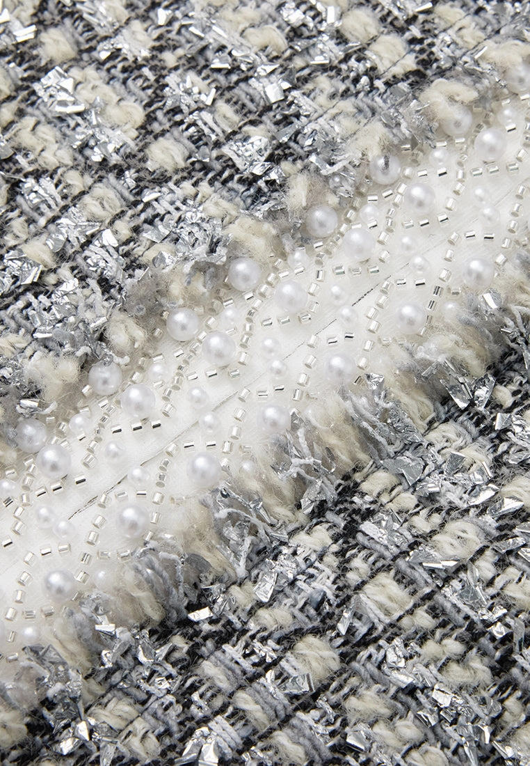 Lurex Diamond-pattern Frayed-detail Embellished Jacket