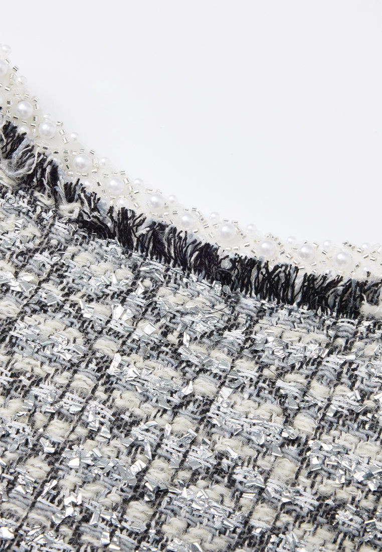 Lurex Diamond-pattern Frayed-detail Embellished Jacket
