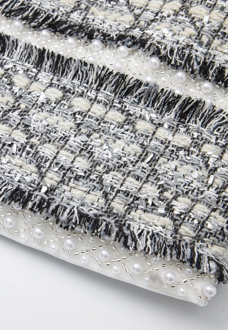 Lurex Diamond-pattern Frayed-detail Embellished Jacket